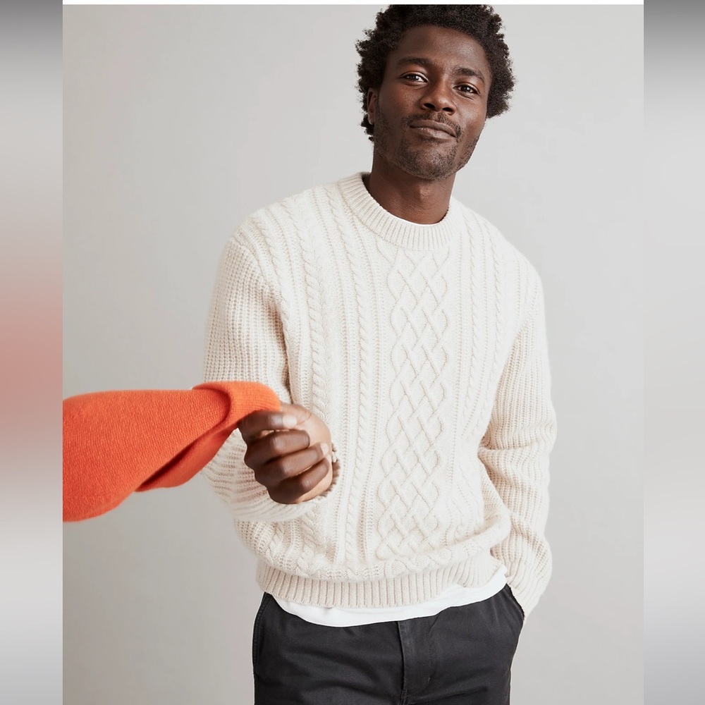 Madewell Cream Cable Knit Crewneck Sweater